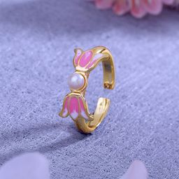 Estele Women Gold-Plated Enamelled Floral Design Adjustable Finger Ring-image-46