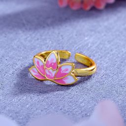 Estele Women Gold-Plated Enamelled Floral Design Adjustable Finger Ring-image-47