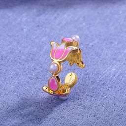 Estele Women Gold-Plated Enamelled Floral Design Adjustable Finger Ring-image-41