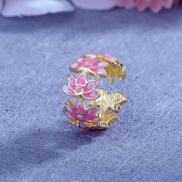 Estele Women Gold-Plated Enamelled Floral Design Adjustable Finger Ring-37