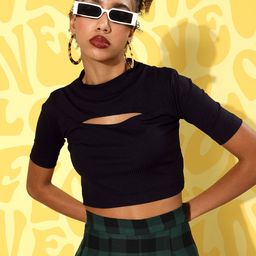 ANVI Be Yourself Black High Neck Crop Top With Cut Out Detail-picture-24