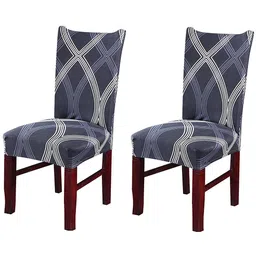 HOUSE OF QUIRK Grey & White Set Of 2 Printed Chair Covers-16