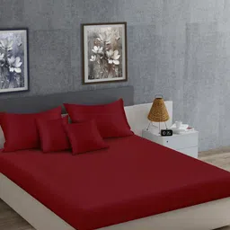 KLOTTHE Maroon 400 TC King Bedsheet with 2 Pillow Covers-image-33