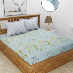 MORADO Blue 210 TC Fitted King Bedsheet & 2 Pillow Covers-image-45