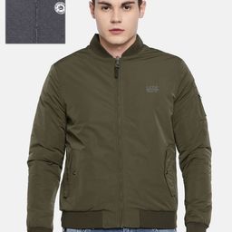 U.S. Polo Assn. Denim Co. Men Olive Green & Grey Solid Reversible Bomber Jacket-image-42