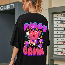 CHKOKKO Piggy Printed Drop-Shoulder Sleeves Cotton Oversized T-shirt-image-31