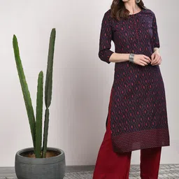 Sangria Women Blue Geometric Printed Straight Kurta-picture-27