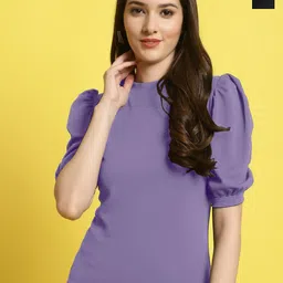 Metronaut Women Pack of 2 Solid Round Neck Puff Sleeves Regular Tops-image-45
