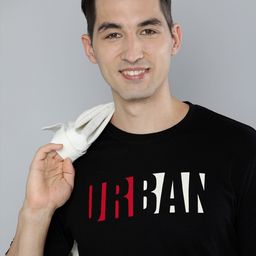 HERE&NOW Men Black Typography Printed Pure Cotton T-shirt-image-70