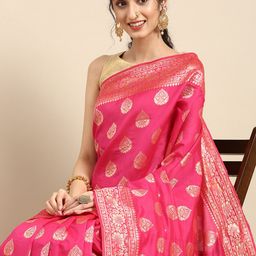 Anouk Pink & Gold-Coloured Woven Design Pure Silk Heavy Work Banarasi Saree-image-18