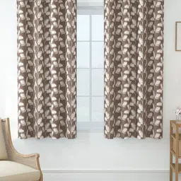 Story@home Azurio Brown & White 2 Pieces Floral Jacquard Room Darkening Window Curtains-12