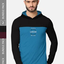 BULLMER Men Pack of 2 Black & Maroon Printed Hooded Sweatshirt-image-84