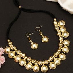 VIVAZS 18K Gold-Plated Artificial Beaded Oxidized Jewellery Set-4