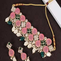 Divisha 18KT Gold Plated CZ Stone Studded & Beaded Jewellery Set-34