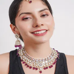Divisha 18KT Gold Plated CZ Stone Studded & Beaded Jewellery Set-21