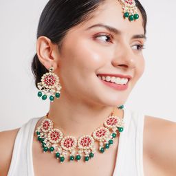 Divisha 18KT Gold Plated CZ Stone Studded & Beaded Jewellery Set-image-92