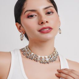 Divisha 18KT Gold Plated CZ Stone Studded & Beaded Jewellery Set-image-100