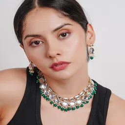 Divisha 18KT Gold Plated CZ Stone Studded & Beaded Jewellery Set-37