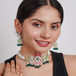 Divisha 18KT Gold Plated CZ Stone Studded & Beaded Jewellery Set-image-82