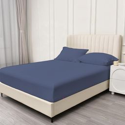 Trance Home Linen Blue 400 TC Cotton Queen Bedsheet with 2 Pillow Covers-image-93
