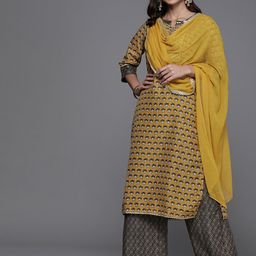 Biba Women Yellow Floral Printed Regular Kurta with Palazzos & With Dupatta-picture-21