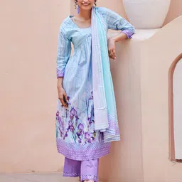 Biba Women Floral Printed Regular Pure Cotton Kurta with Palazzos & With Dupatta-21