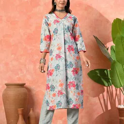 Sangria Women Blue Poly Rayon Digital Printed Kurta with Pant-image-28