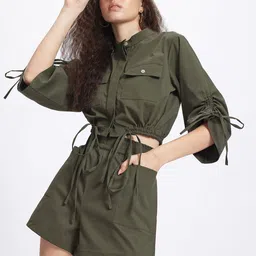 glitchez Military-Inspired Tie-Up Detail Crop Shirt with Shorts-image-23