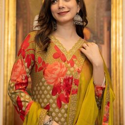 KALINI Women Floral Printed Regular Sequinned Kurta with Trousers & With Dupatta-image-20