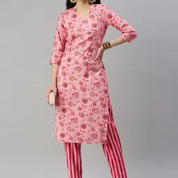 KALINI Floral Printed Regular Chanderi Cotton Kurta with Trousers-13