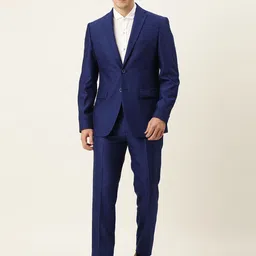 Peter England Men Blue Self Design Single-Breasted Two Piece Suit-image-51