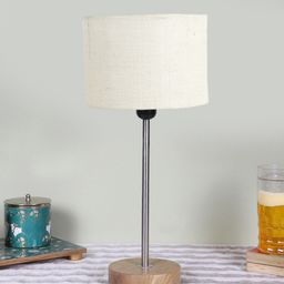 Devansh White Textured Cylinder Wooden Contemporary Table Lamp-image-83