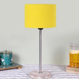 Devansh Yellow Wooden & Cotton Cylinder Contemporary Table Lamp-25