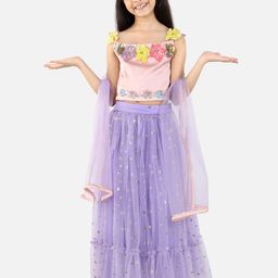 Fairies Forever Girls Purple & Pink Embellished Patchwork Ready to Wear Lehenga & Blouse With Dupatta-image-52