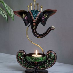 Golden Peacock Multicoloured Handcrafted Ganesha Showpiece-22