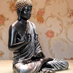 GW CREATIONS Silver-Toned & Black Buddha Figurine Showpiece-image-13