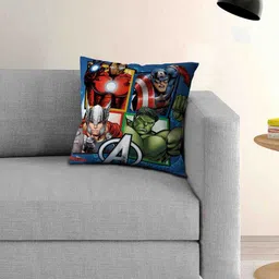 Athom Trendz Marvel Avengers Blue Printed Single 16'' x 16'' Square Cushion with Cover-37