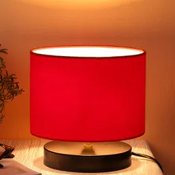 Devansh Red Wooden Traditional Cylindrical Shaped Table Lamp-29