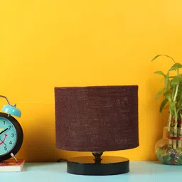 Devansh Brown Wooden Cylindrical Shaped Table Lamp-51