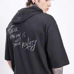 glitchez Classic Vibe Typography Printed Hooded Relaxed Fit T-shirt-image-60