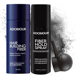 ADOMOUR Set Of 3 Hair Kit Hair Building Fiber Hold Spray & Applicator Pump- Black- 27.5g-37