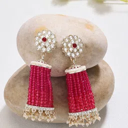 Zaveri Pearls Gold-Plated Kundan Studded Contemporary Drop Earrings-76
