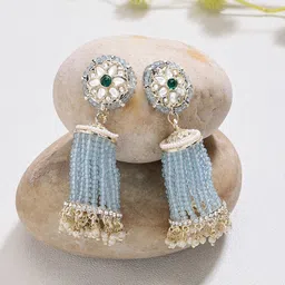 Zaveri Pearls Gold-Plated Kundan Studded Contemporary Drop Earrings-28
