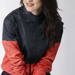 Mast & Harbour Women Navy & Orange Colourblocked Sporty Jacket-picture-54