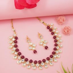 I Jewels Gold-Plated Kundan-Studded & Beaded Jewellery Set-picture-12