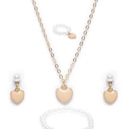 Carlton London Girls Gold-Plated Pearl & Heart Jewellery Set-76