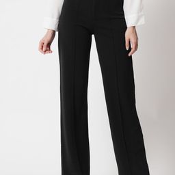 Kotty Women Black Relaxed Straight Fit High-Rise Easy Wash Trousers-image-62