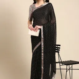 Mitera Embellished Beads & Stones Pure Georgette Heavy Work Saree-image-4