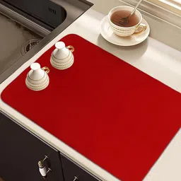 Kuber Industries Red 2 Pieces Reversible Mat Self Drying Microfiber Table Placemats-11
