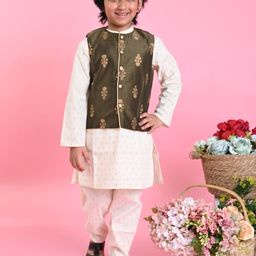 SAKA DESIGNS Boys Off White Pure Cotton Kurta with Pyjamas & Nehru jacket-picture-25